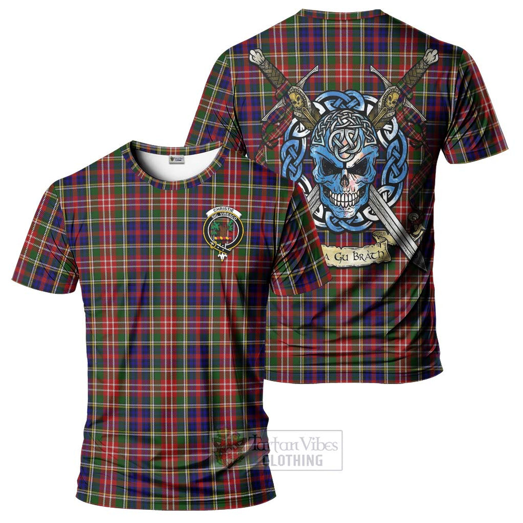 Tartan Vibes Clothing Christie Tartan T-Shirt with Family Crest Celtic Skull Style