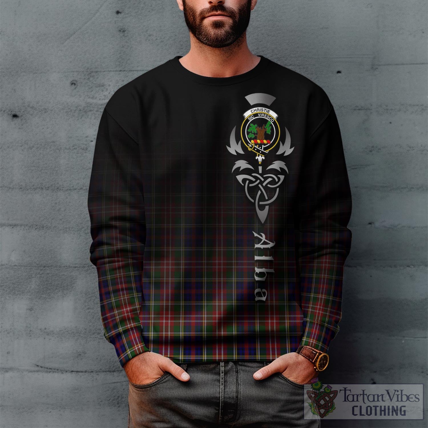 Tartan Vibes Clothing Christie Tartan Sweatshirt Featuring Alba Gu Brath Family Crest Celtic Inspired