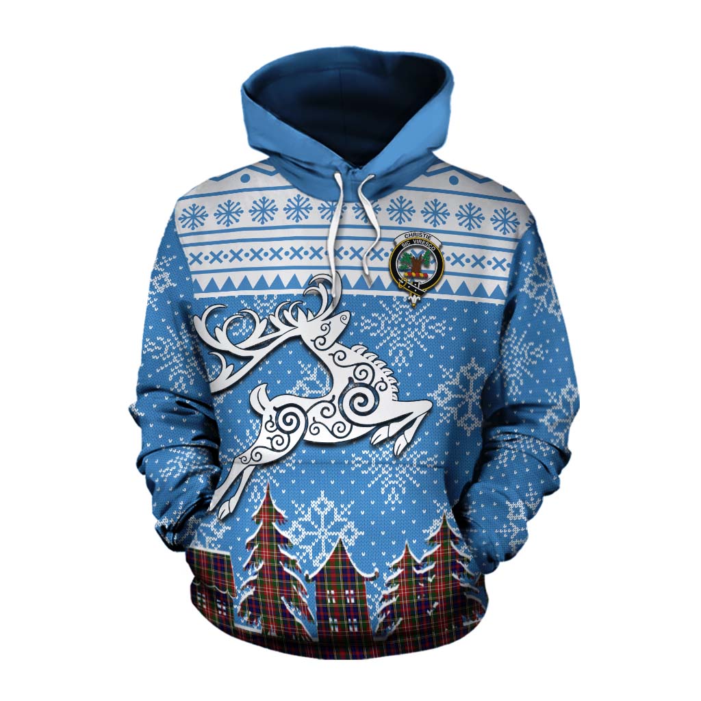 Tartan Vibes Clothing Christie Clan Christmas Cotton Hoodie Celtic Reindeer Style