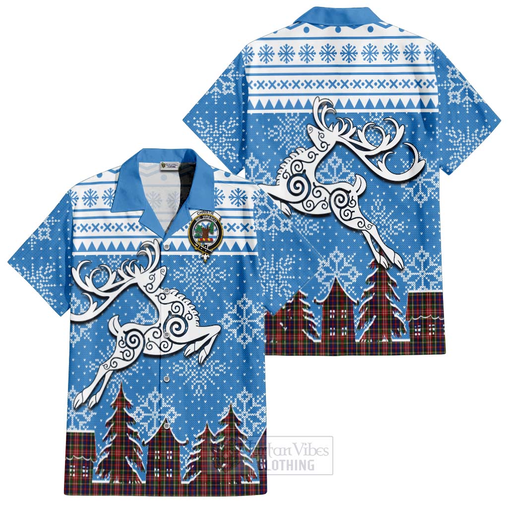 Tartan Vibes Clothing Christie Clan Christmas Short Sleeve Button Shirt Celtic Reindeer Style