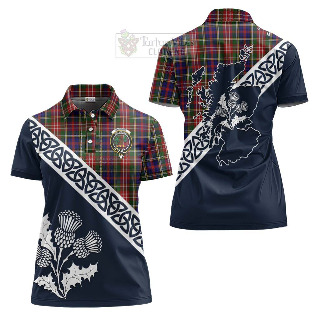 Tartan Vibes Clothing Christie Tartan Women's Polo Shirt Featuring Thistle and Scotland Map