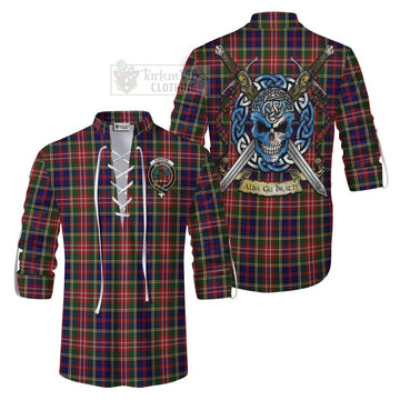 Christie Tartan Ghillie Kilt Shirt with Family Crest Celtic Skull Style