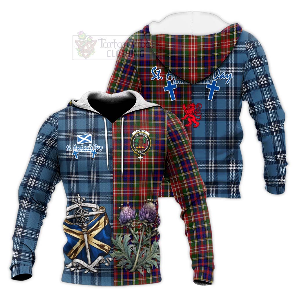 Tartan Vibes Clothing Christie Tartan Knitted Hoodie Happy St. Andrew's Day Half Tartan Style