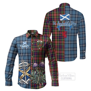 Christie Tartan Long Sleeve Button Shirt Happy St. Andrew's Day Half Tartan Style