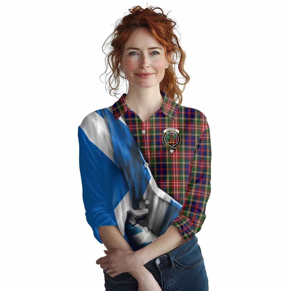 Tartan Vibes Clothing Christie Tartan Women's Casual Shirt with Family Crest Scotland Patriotic Style