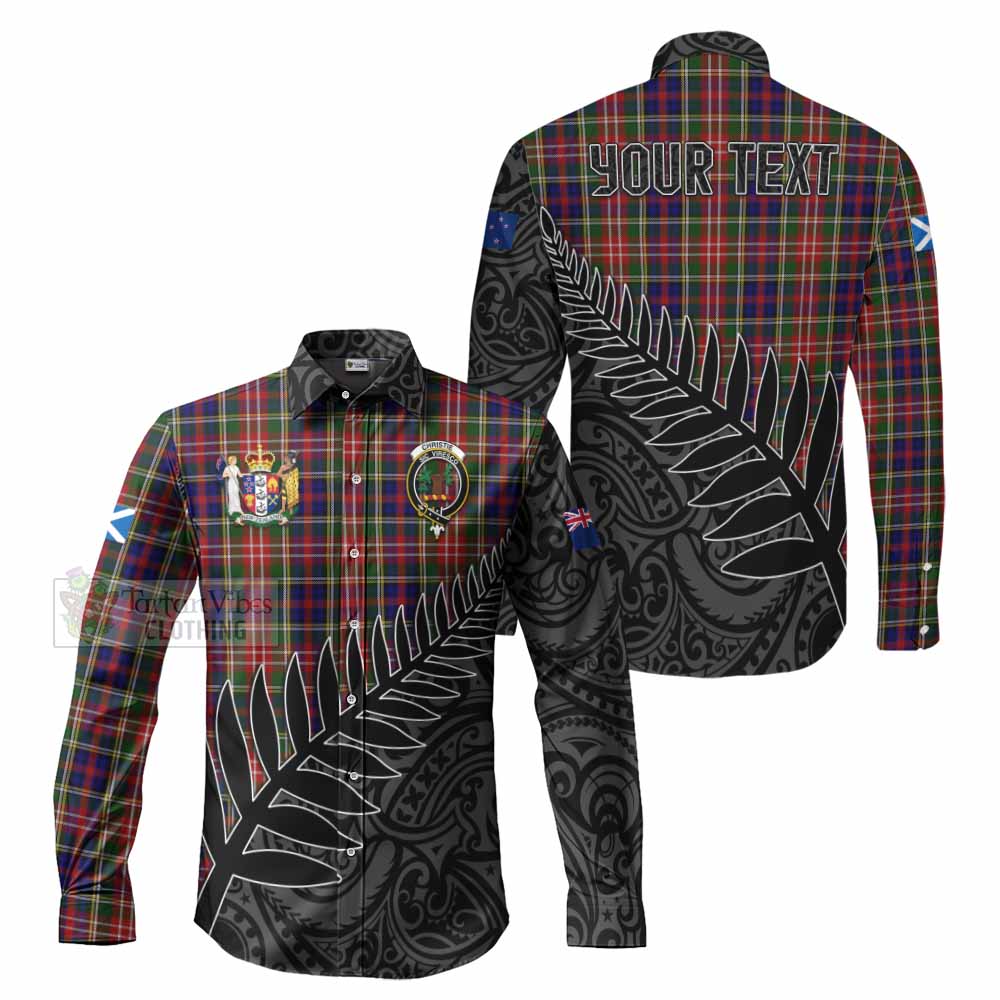 Tartan Vibes Clothing Christie Crest Tartan Long Sleeve Button Shirt with New Zealand Silver Fern Half Style