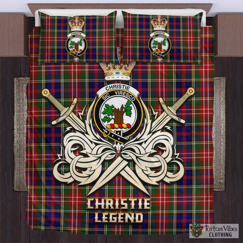 Tartan Vibes Clothing Christie Tartan Bedding Set with Clan Crest and the Golden Sword of Courageous Legacy