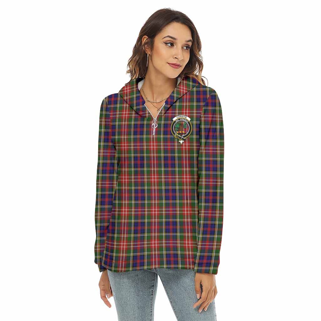 Tartan Vibes Clothing Christie Tartan Crest Women's Borg  Half Zip Fleece Hoodie