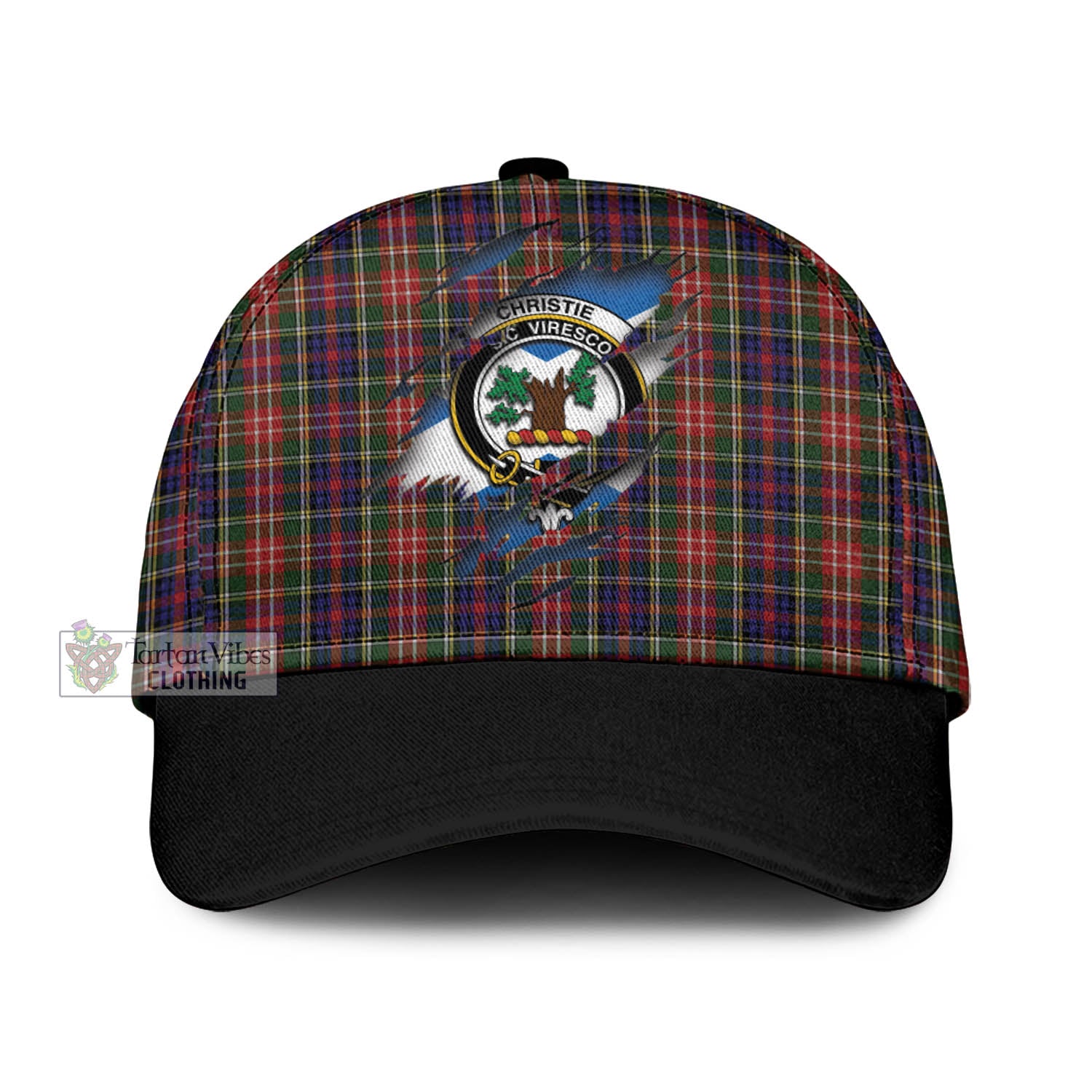 Tartan Vibes Clothing Christie Tartan Classic Cap with Family Crest In Me Style