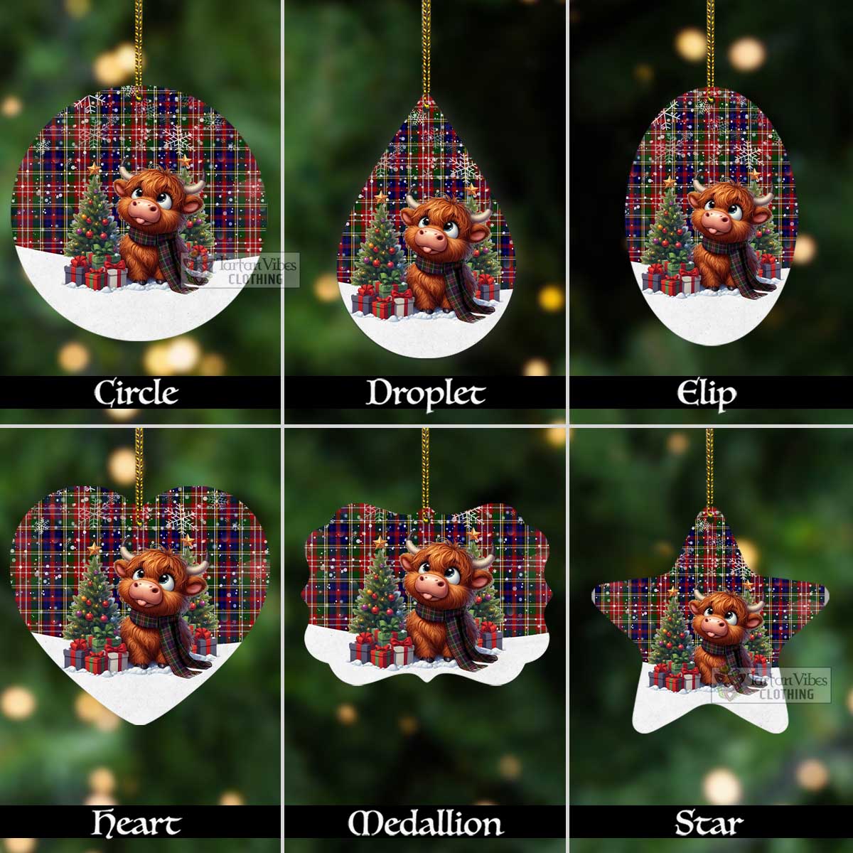 Tartan Vibes Clothing Christie Tartan Christmas Aluminium Ornament with Adorable Highland Coo