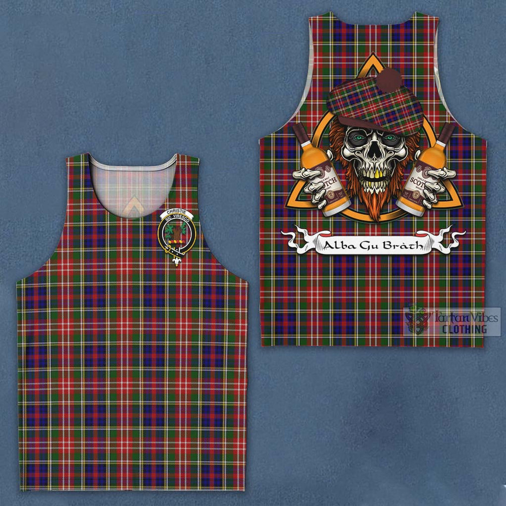 Tartan Vibes Clothing Christie Tartan Men's Tank Top with Family Crest and Bearded Skull Holding Bottles of Whiskey