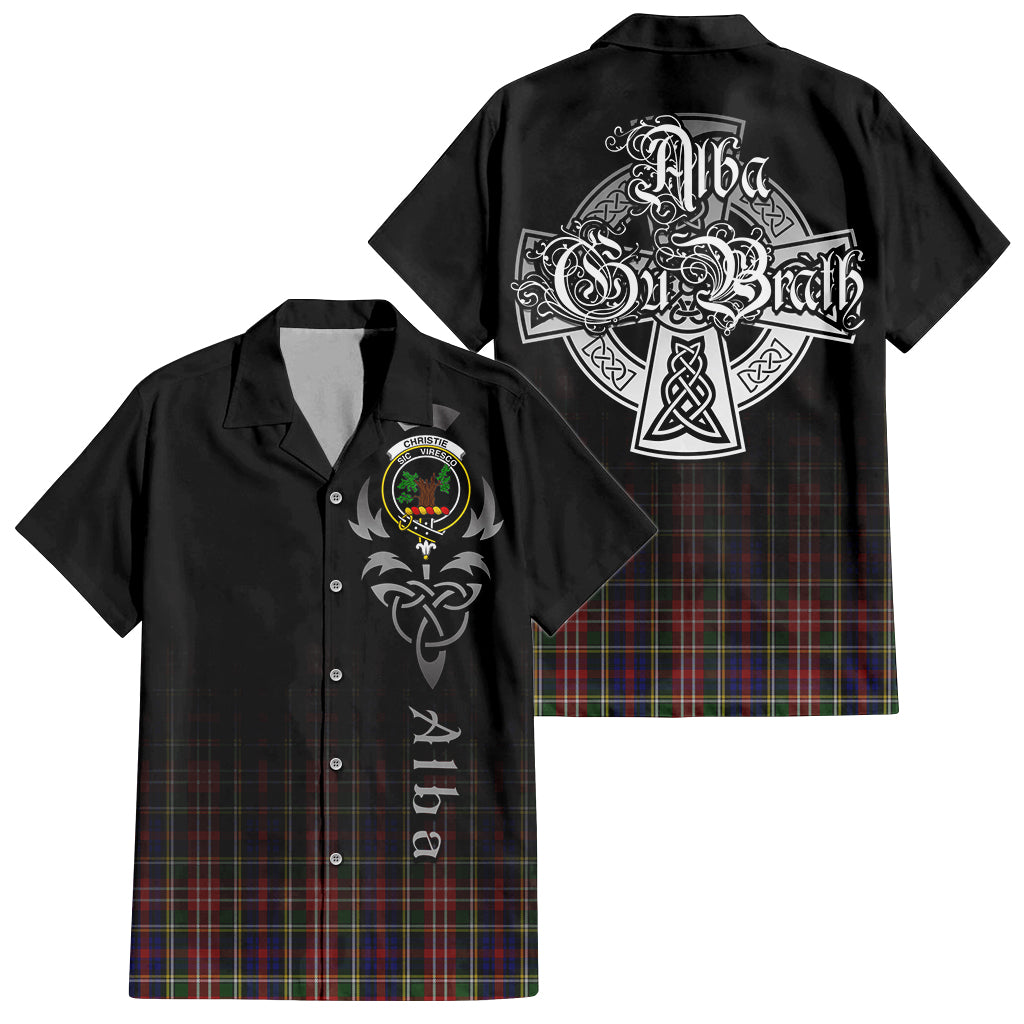 Tartan Vibes Clothing Christie Tartan Short Sleeve Button Up Featuring Alba Gu Brath Family Crest Celtic Inspired