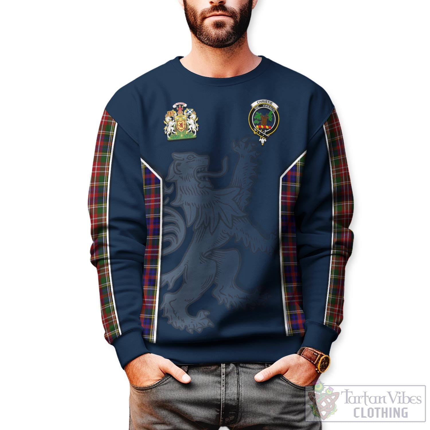 Tartan Vibes Clothing Christie Tartan Sweater with Family Crest and Lion Rampant Vibes Sport Style