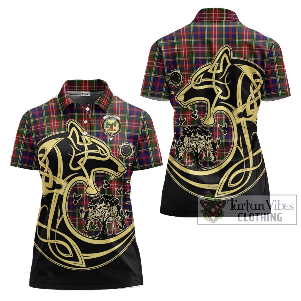 Christie Tartan Women's Polo Shirt with Family Crest Celtic Wolf Style Women - Tartanvibesclothing Shop