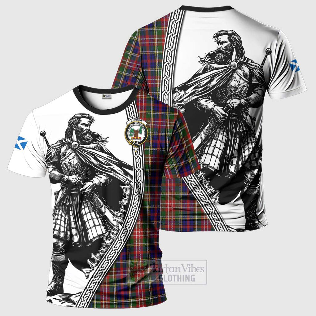 Tartan Vibes Clothing Christie Tartan Clan Crest T-Shirt with Highlander Warrior Celtic Style