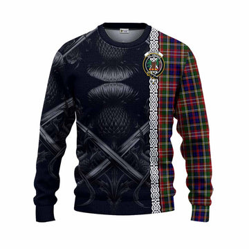 Christie Tartan Knitted Sweater with Family Crest Cross Sword Thistle Celtic Vibes