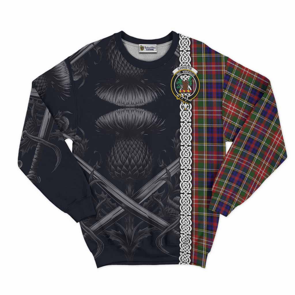 Tartan Vibes Clothing Christie Tartan Sweatshirt with Family Crest Cross Sword Thistle Celtic Vibes