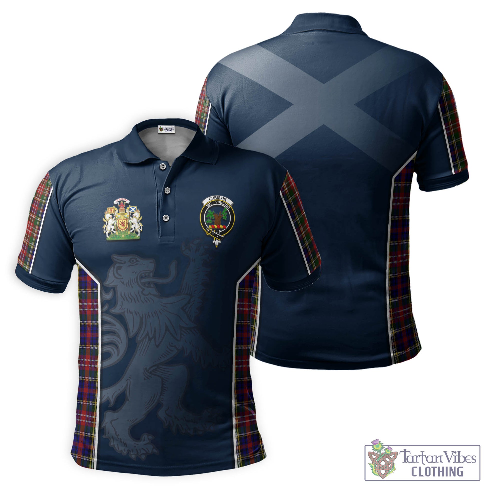 Tartan Vibes Clothing Christie Tartan Men's Polo Shirt with Family Crest and Lion Rampant Vibes Sport Style