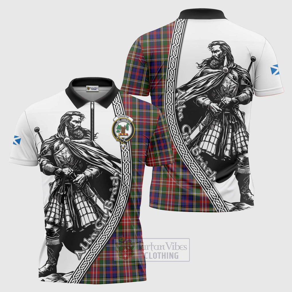 Tartan Vibes Clothing Christie Tartan Clan Crest Zipper Polo Shirt with Highlander Warrior Celtic Style