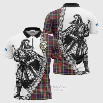 Christie Tartan Clan Crest Zipper Polo Shirt with Highlander Warrior Celtic Style