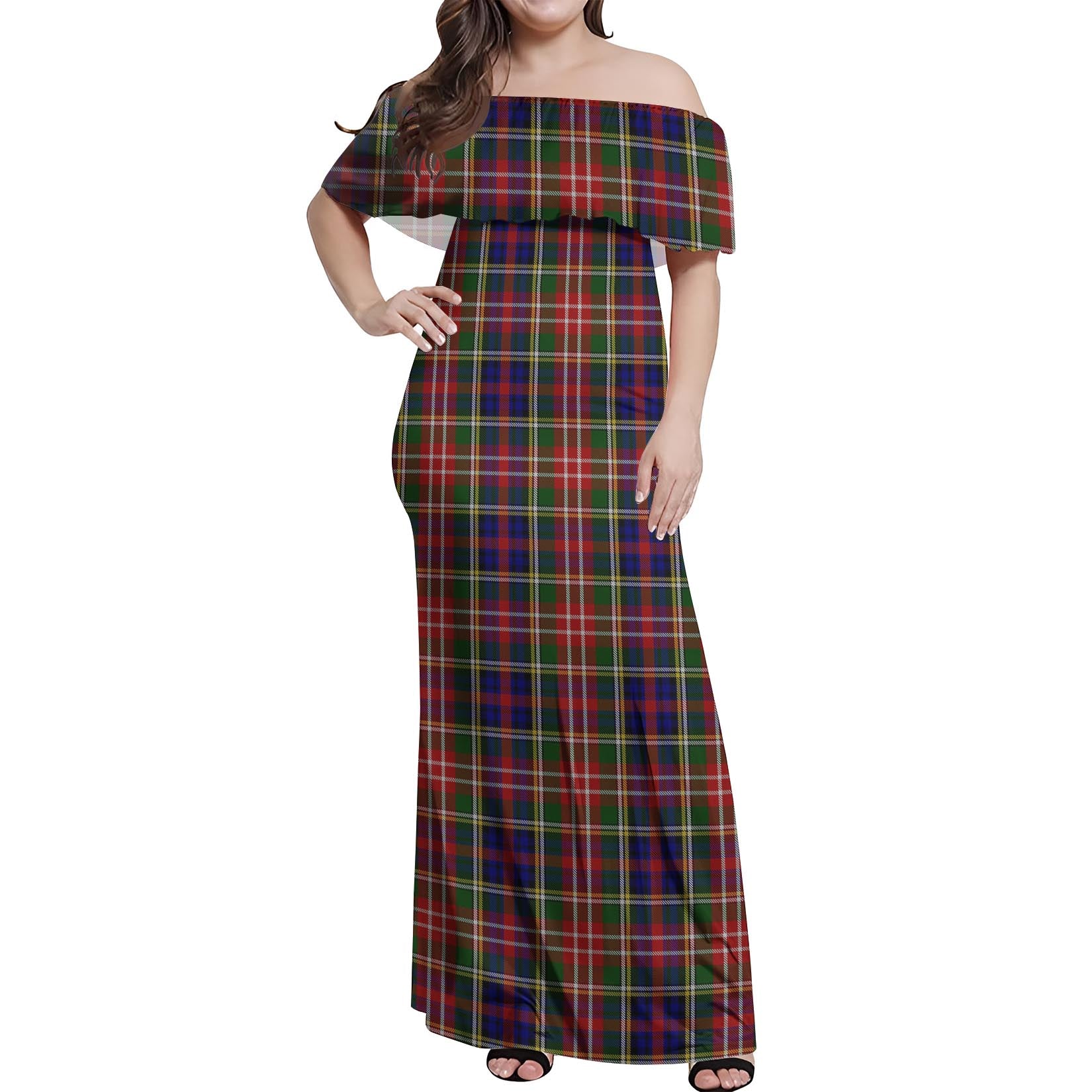 Christie Tartan Off Shoulder Long Dress Women's Dress - Tartanvibesclothing