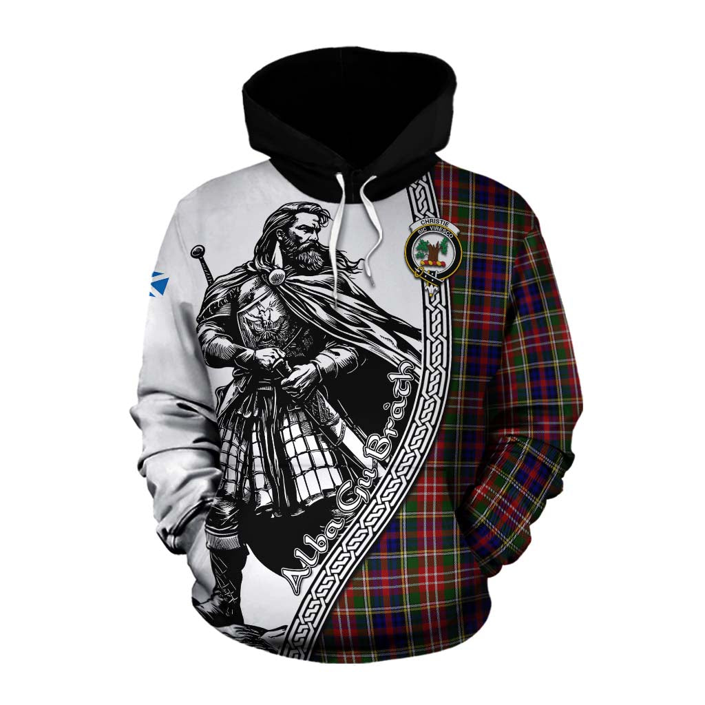 Tartan Vibes Clothing Christie Tartan Clan Crest Cotton Hoodie with Highlander Warrior Celtic Style