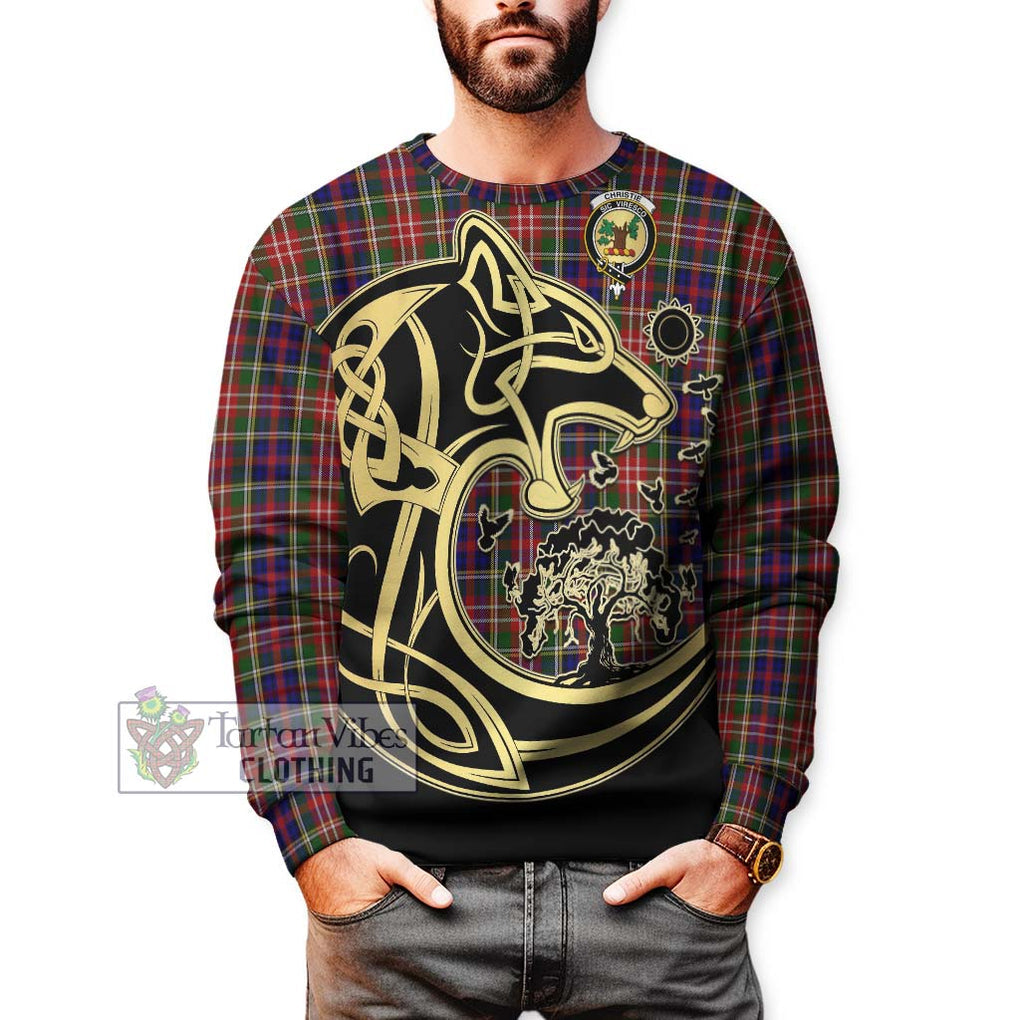 Christie Tartan Sweatshirt with Family Crest Celtic Wolf Style Unisex - Tartan Vibes Clothing