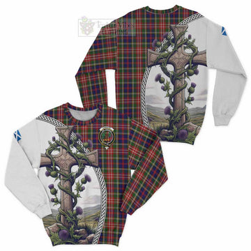 Christie Tartan Sweatshirt with Family Crest and St. Andrew's Cross Accented by Thistle Vines