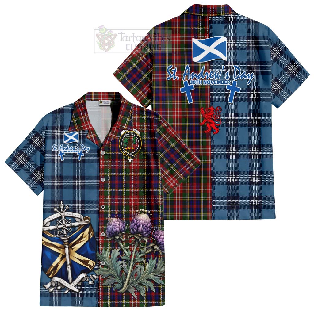 Tartan Vibes Clothing Christie Tartan Short Sleeve Button Shirt Happy St. Andrew's Day Half Tartan Style