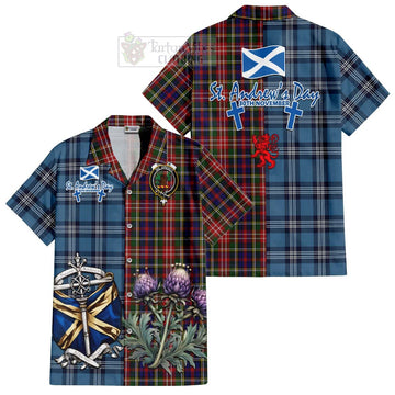 Christie Tartan Short Sleeve Button Shirt Happy St. Andrew's Day Half Tartan Style