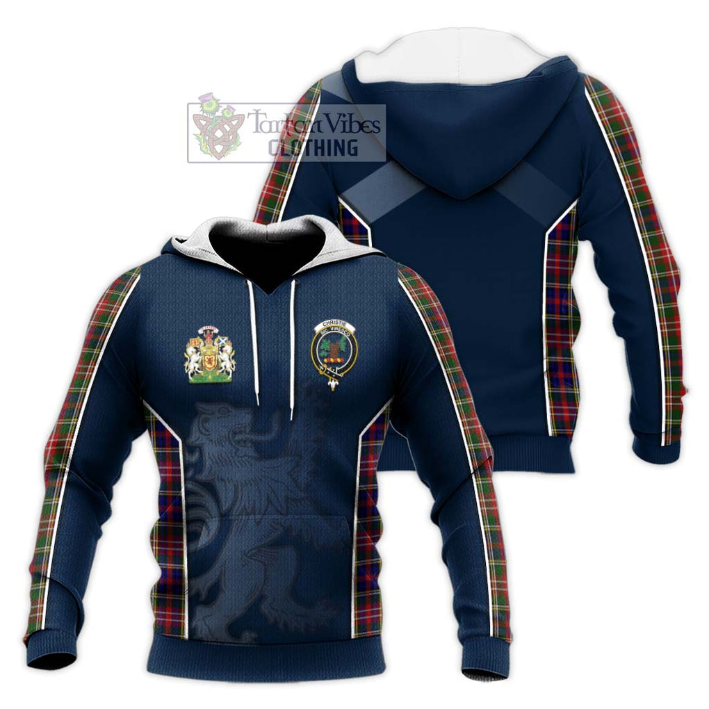 Christie Tartan Knitted Hoodie with Family Crest and Lion Rampant Vibes Sport Style Unisex Knitted Pullover Hoodie - Tartan Vibes Clothing