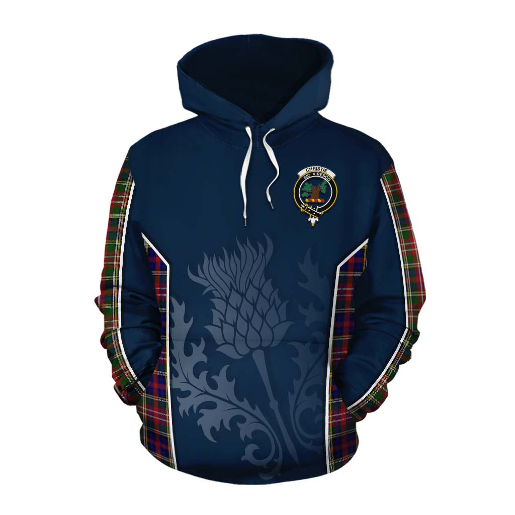 Tartan Vibes Clothing Christie Tartan Cotton Hoodie with Family Crest and Scottish Thistle Vibes Sport Style