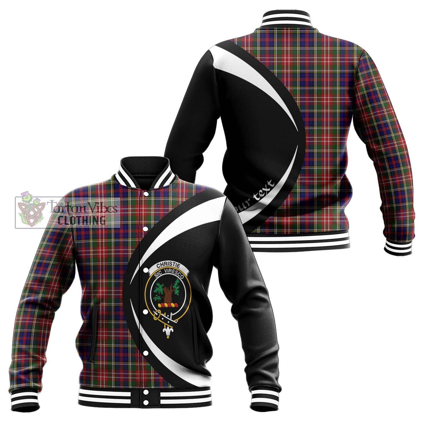 Christie Tartan Baseball Jacket with Family Crest Circle Style Unisex - Tartan Vibes Clothing