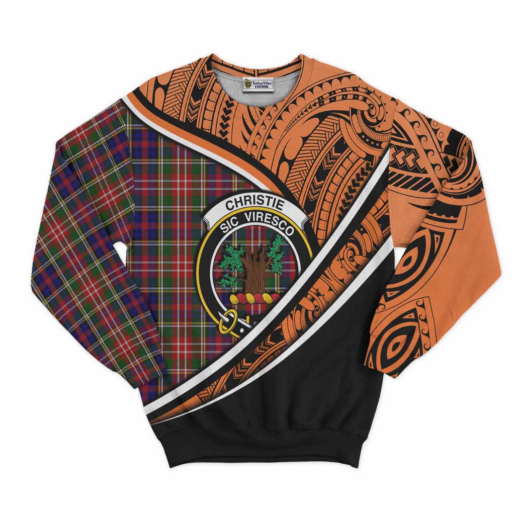 Tartan Vibes Clothing Christie Crest Tartan Sweatshirt with Maori Tattoo Style - Orange Version