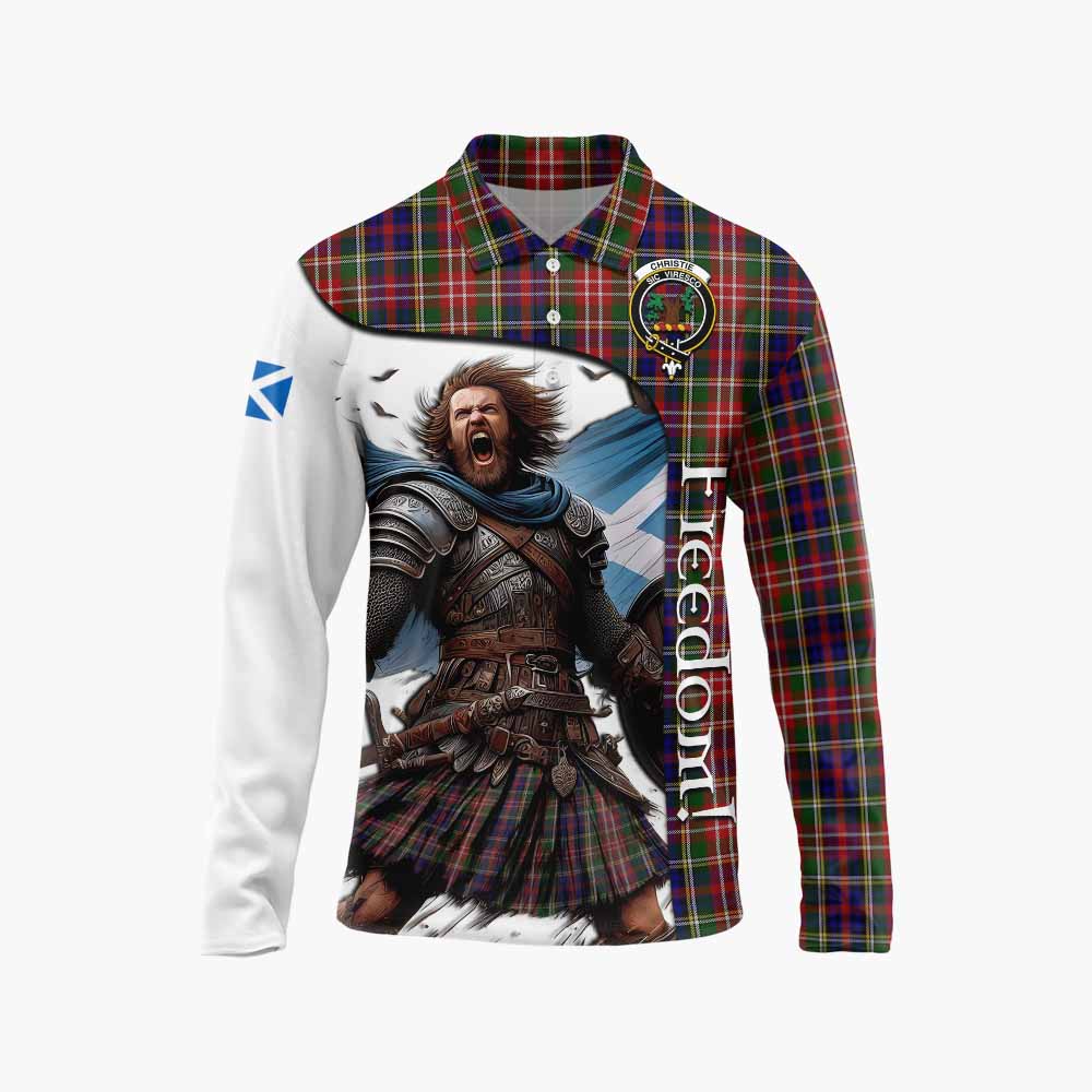 Tartan Vibes Clothing Christie Crest Tartan Long Sleeve Polo Shirt Inspired by the Freedom of Scottish Warrior