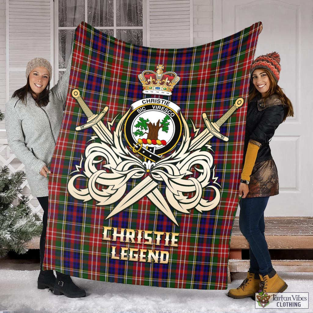 Tartan Vibes Clothing Christie Tartan Blanket with Clan Crest and the Golden Sword of Courageous Legacy