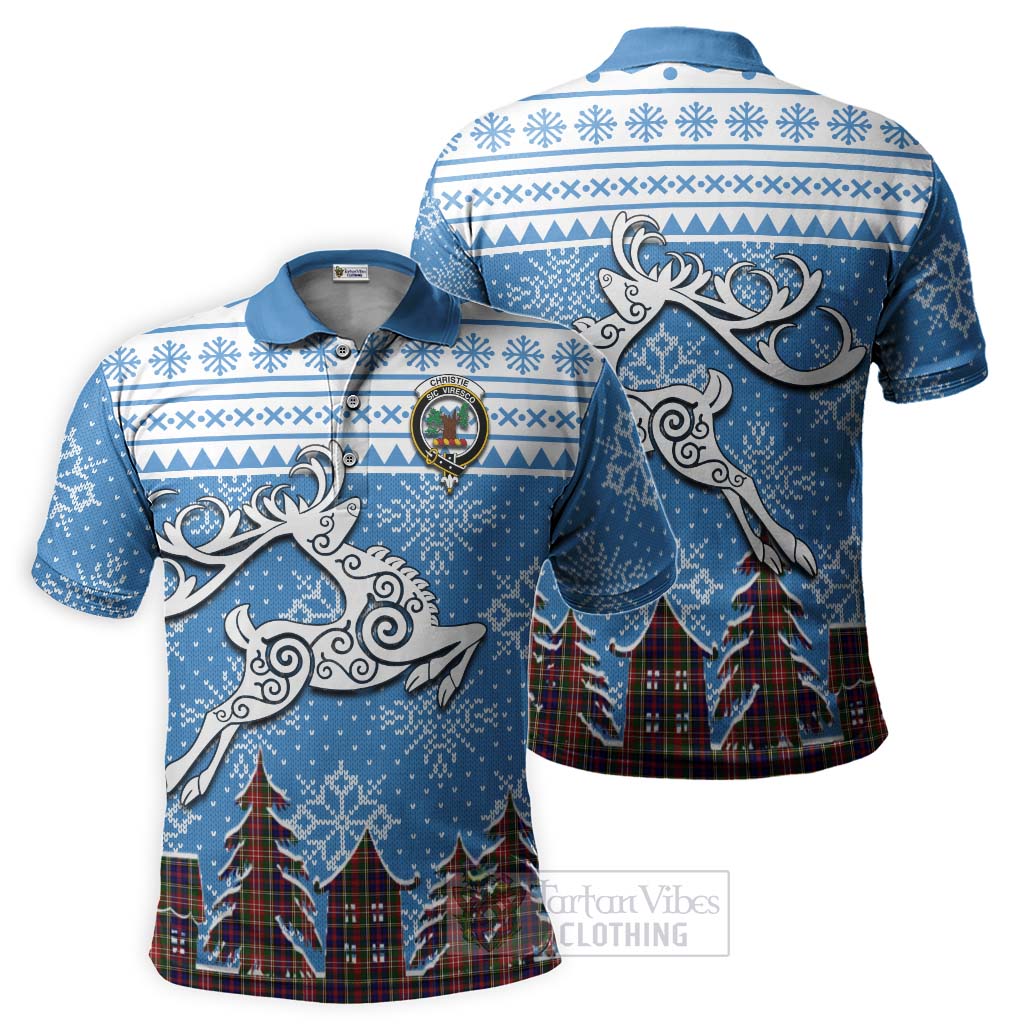 Tartan Vibes Clothing Christie Clan Christmas Polo Shirt Celtic Reindeer Style