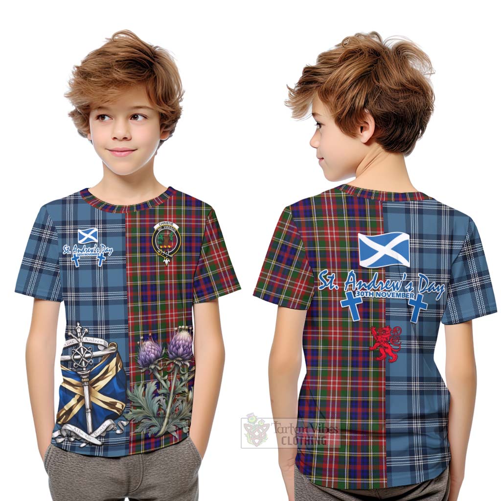 Tartan Vibes Clothing Christie Tartan Kid T-Shirt Happy St. Andrew's Day Half Tartan Style