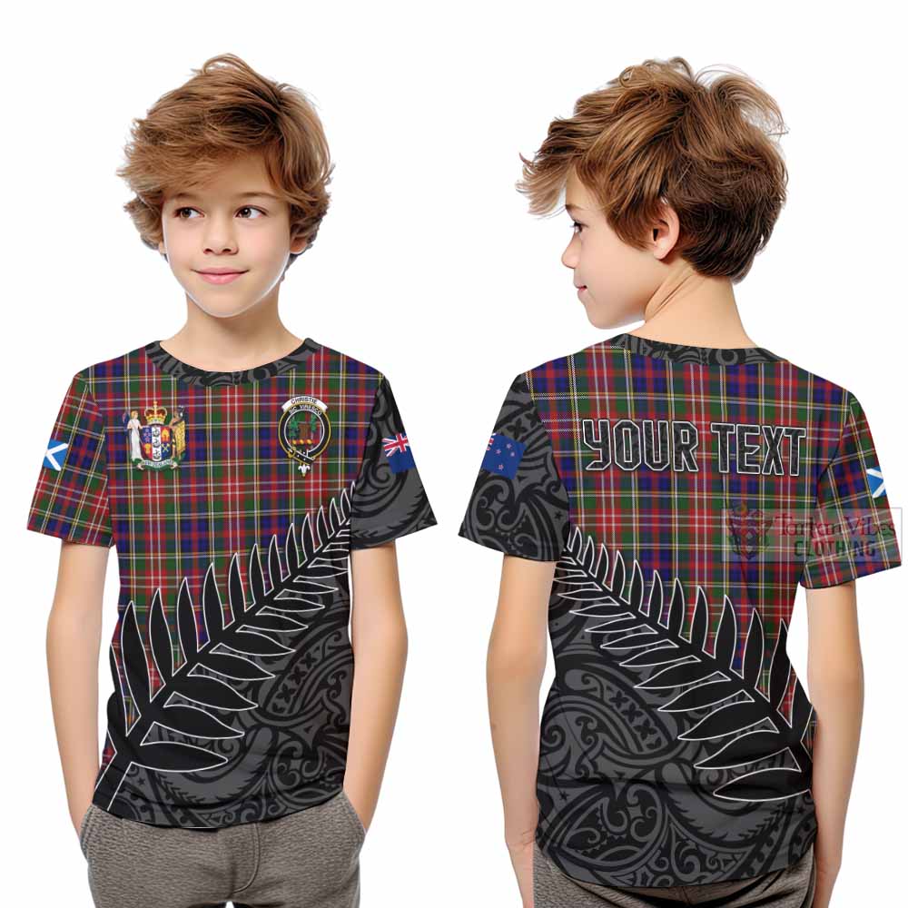 Tartan Vibes Clothing Christie Crest Tartan Kid T-Shirt with New Zealand Silver Fern Half Style