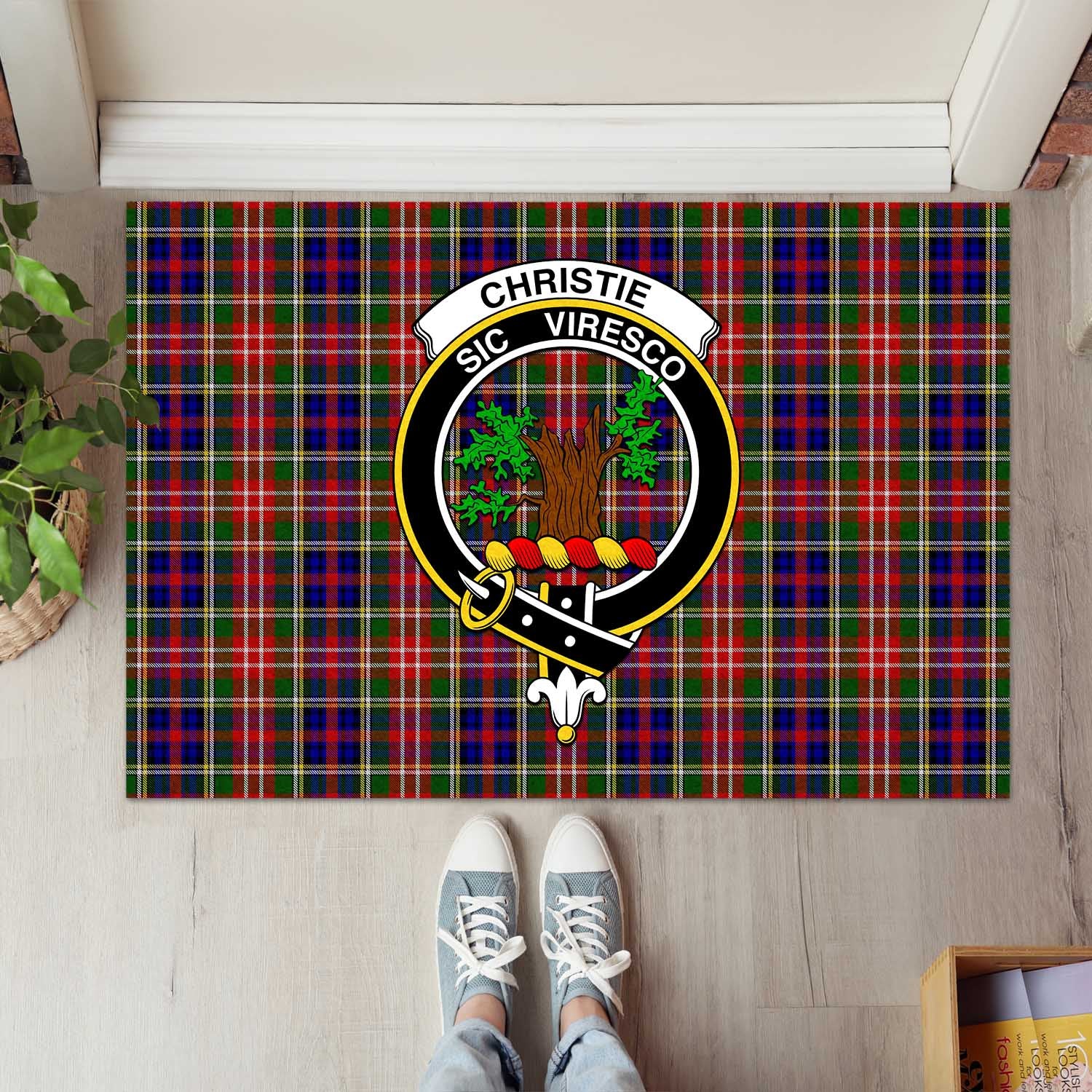 Christie Tartan Door Mat with Family Crest - Tartanvibesclothing