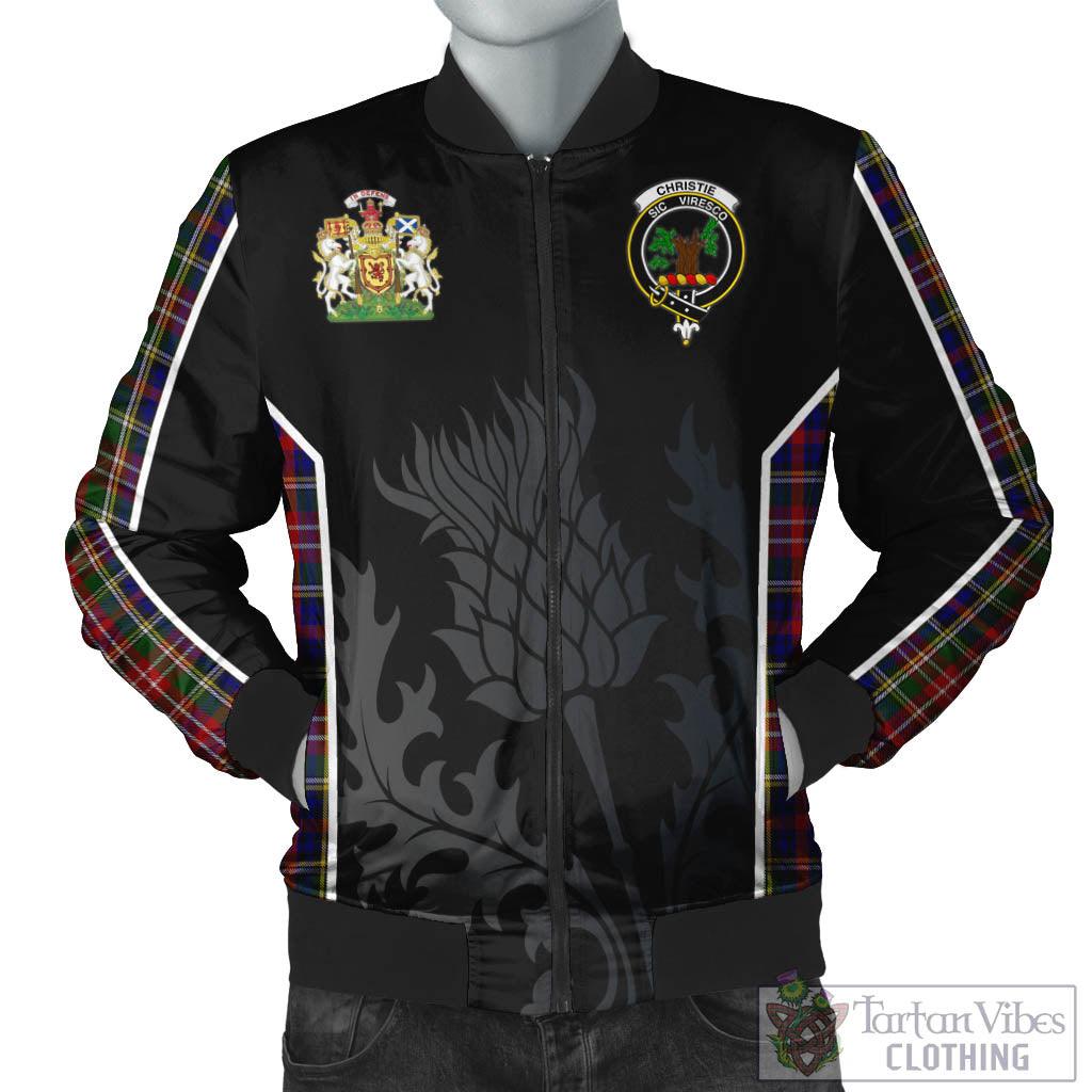 Tartan Vibes Clothing Christie Tartan Bomber Jacket with Family Crest and Scottish Thistle Vibes Sport Style