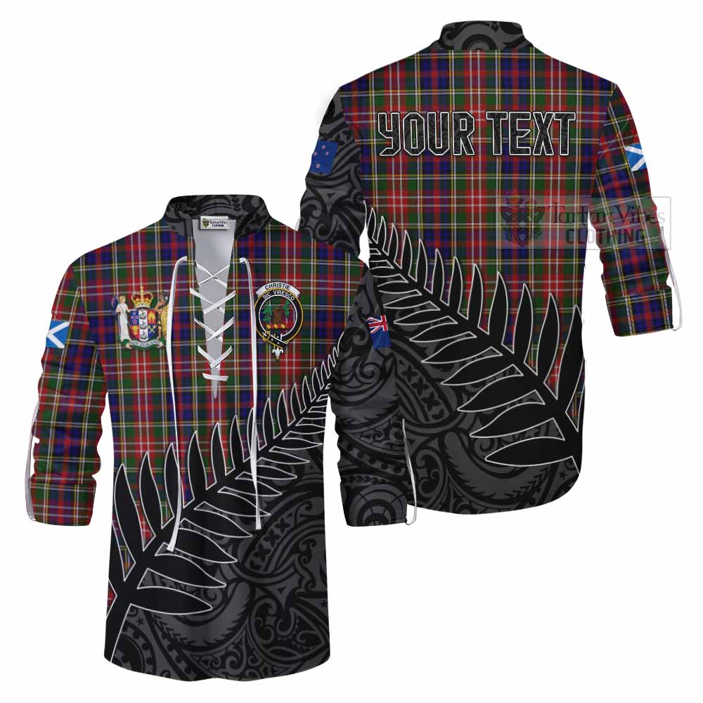 Tartan Vibes Clothing Christie Crest Tartan Ghillie Kilt Shirt with New Zealand Silver Fern Half Style