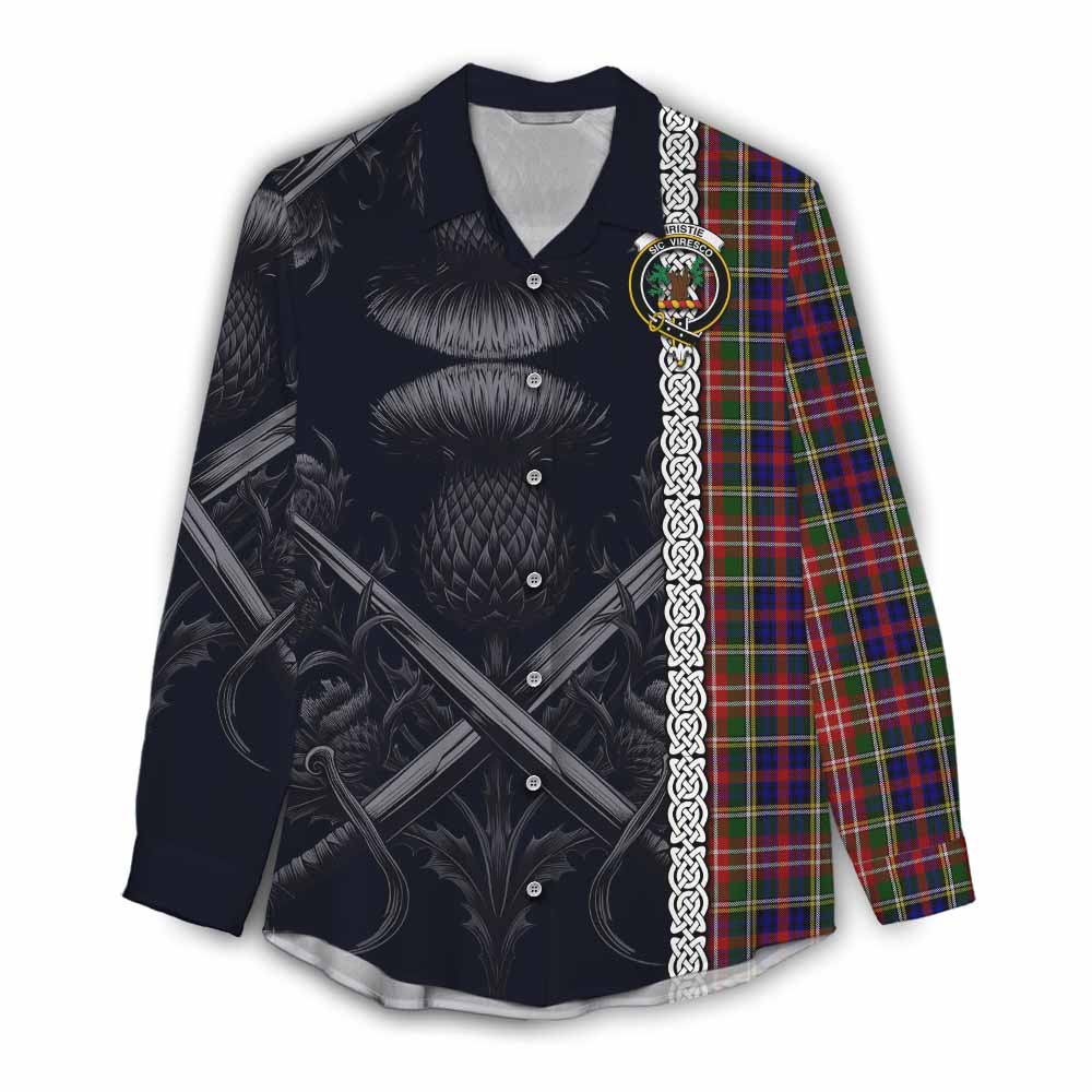 Tartan Vibes Clothing Christie Tartan Women's Casual Shirt with Family Crest Cross Sword Thistle Celtic Vibes