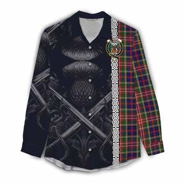 Christie Tartan Women's Casual Shirt with Family Crest Cross Sword Thistle Celtic Vibes