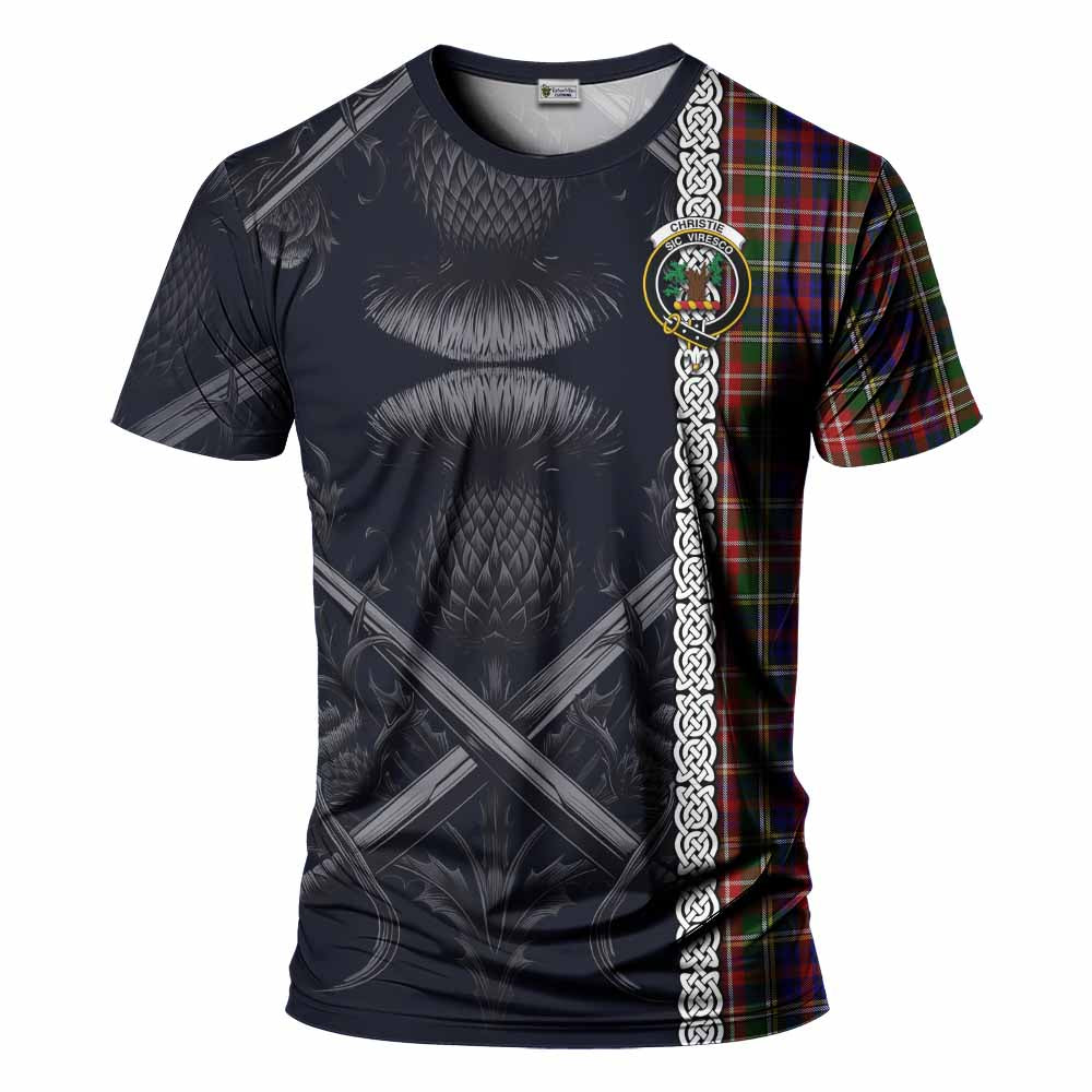 Tartan Vibes Clothing Christie Tartan T-Shirt with Family Crest Cross Sword Thistle Celtic Vibes