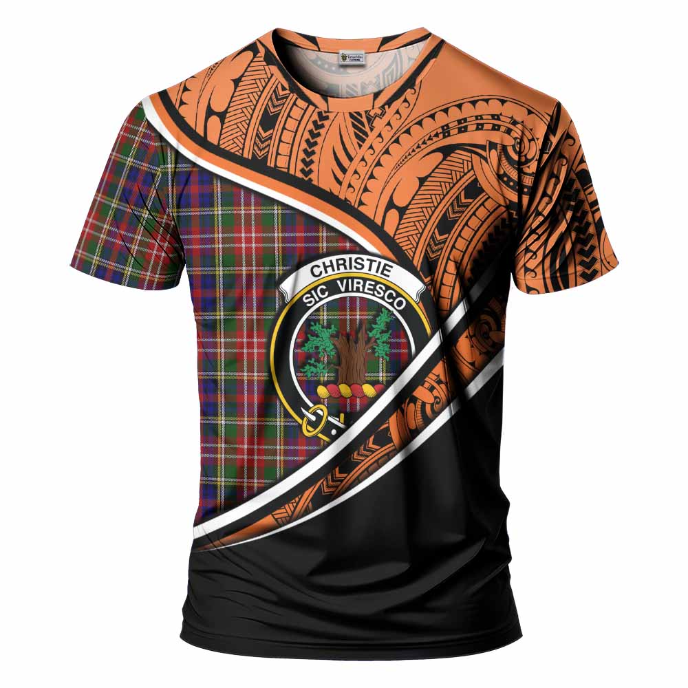 Tartan Vibes Clothing Christie Crest Tartan T-Shirt with Maori Tattoo Style - Orange Version