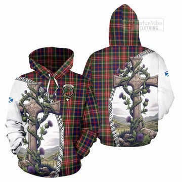 Christie Tartan Hoodie with Family Crest and St. Andrew's Cross Accented by Thistle Vines