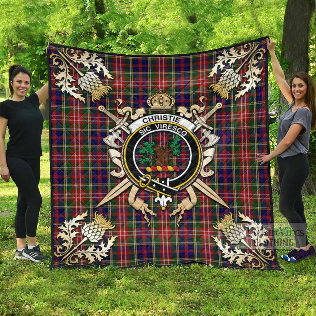 Tartan Vibes Clothing Christie Tartan Quilt with Family Crest and Scottish Golden Courage Shield