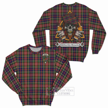 Christie Tartan Sweatshirt with Family Crest and Bearded Skull Holding Bottles of Whiskey