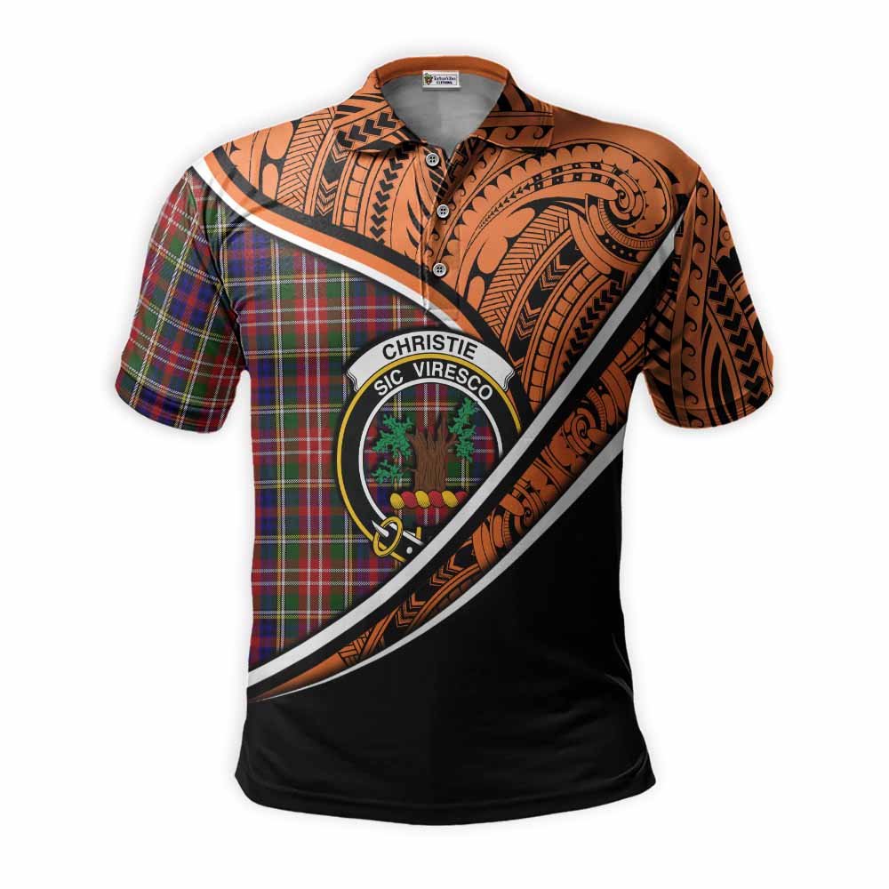 Tartan Vibes Clothing Christie Crest Tartan Polo Shirt with Maori Tattoo Style - Orange Version